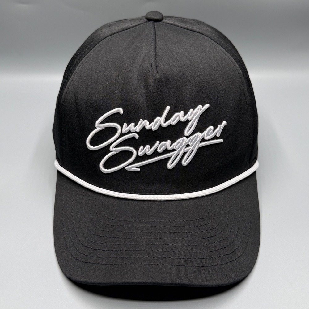 Sunday Swagger Rope Hat Cap Black White Embroidered Logo Snapback Performance
